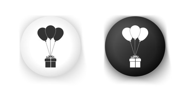 黑色和白色的礼品盒与气球图标图片下载