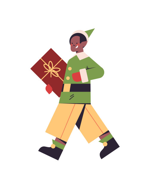 绿色精灵拿着礼盒男圣诞老人助手图片下载