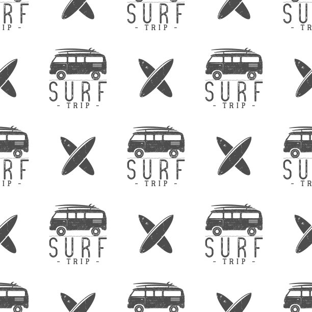 夏日冲浪旅行花样设计无缝搭配图片下载