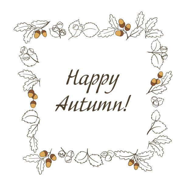 快乐的秋天明信片与季节的树叶坚果和橡子图片下载