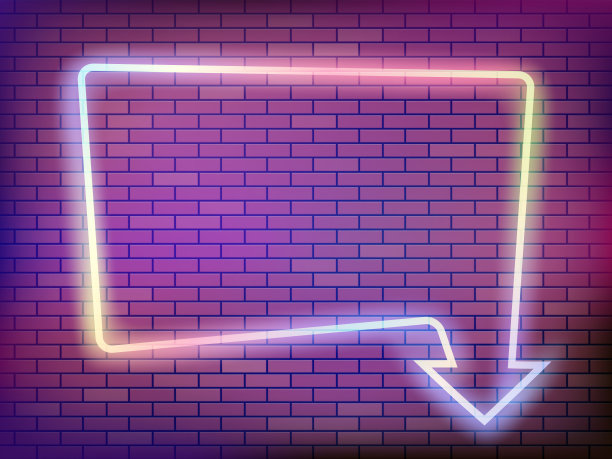 砖墙上的霓虹框架和箭头图片下载