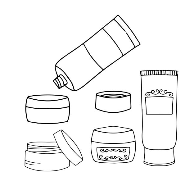 设置简单的手霜容器，手绘涂鸦。手和指甲护理。矢量插图孤立在白色背景。图片下载