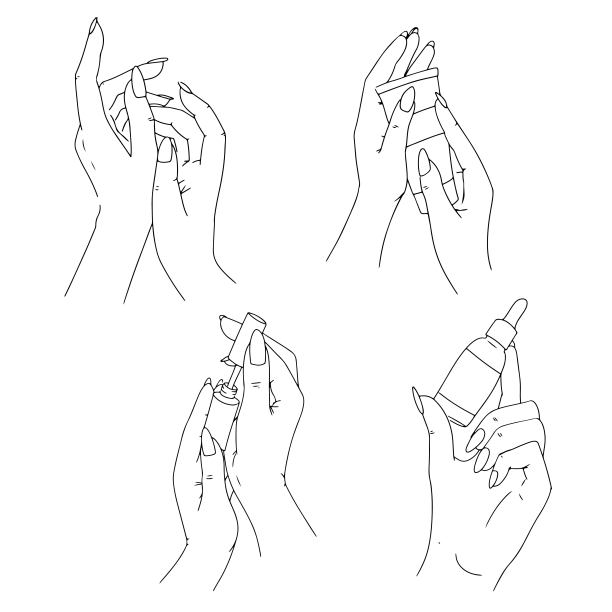 设置美丽的女性手与美甲。指甲油。手和指甲护理。矢量插图孤立在白色背景。图片下载