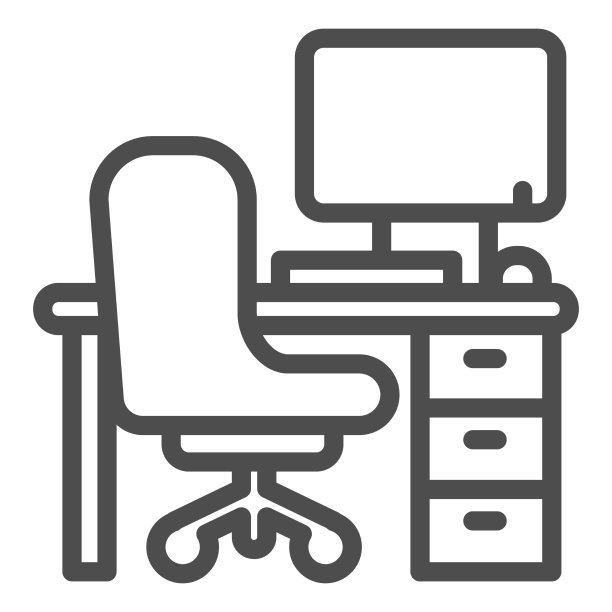 带电脑线条图标的办公椅和书桌图片下载