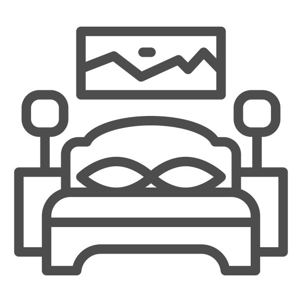 双人床，床头柜，墙上挂着画图片下载