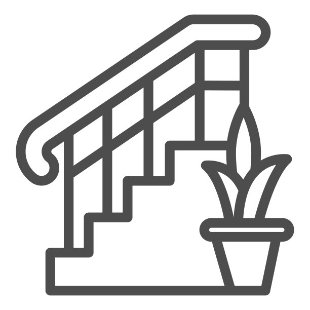 带有栏杆和植物线图标的梯子内部图片下载
