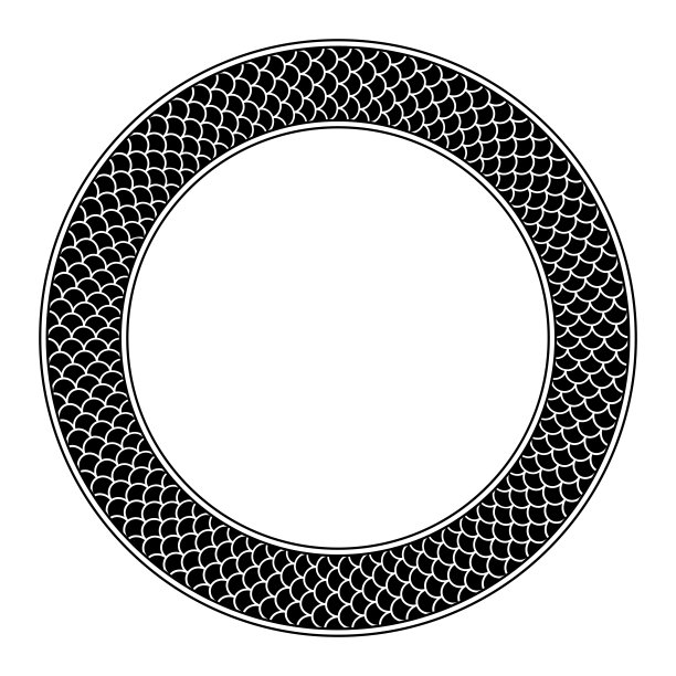 圆形框架与鱼鳞图案，圆形装饰边框图片下载