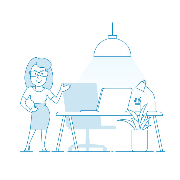 一个女人邀请你在一个舒适和现代的办公室工作。图片下载