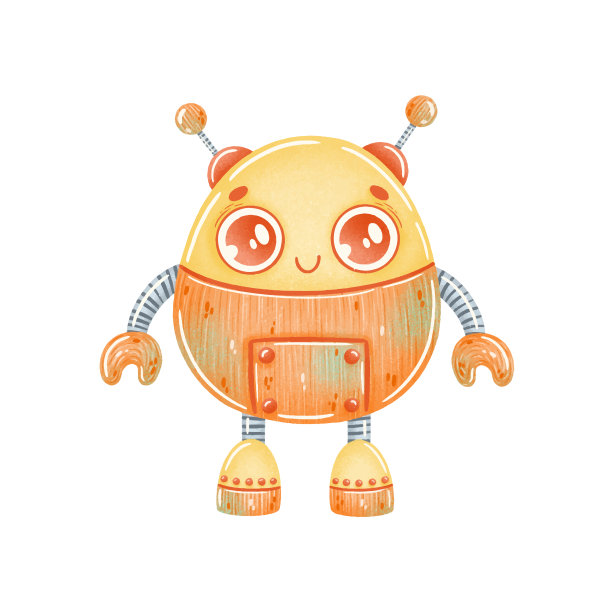 插图可爱的卡通橙色机器人孤立在白色图片下载
