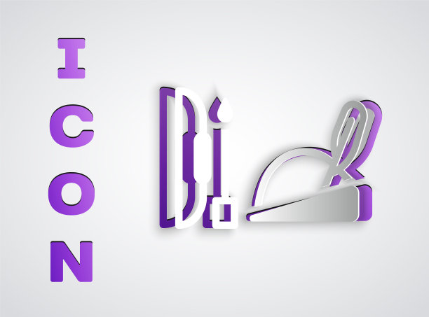 剪纸罗宾汉帽子与羽毛，弓和箭图标孤立在灰色背景。纸艺术风格。向量图片下载