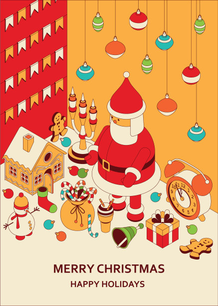 圣诞背景与等距可爱的玩具图片下载