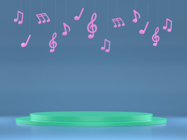产品展示平台，配有彩色乐谱。图片下载
