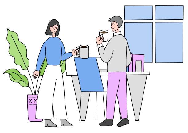 年轻男女正在办公室喝咖啡休息。图片下载