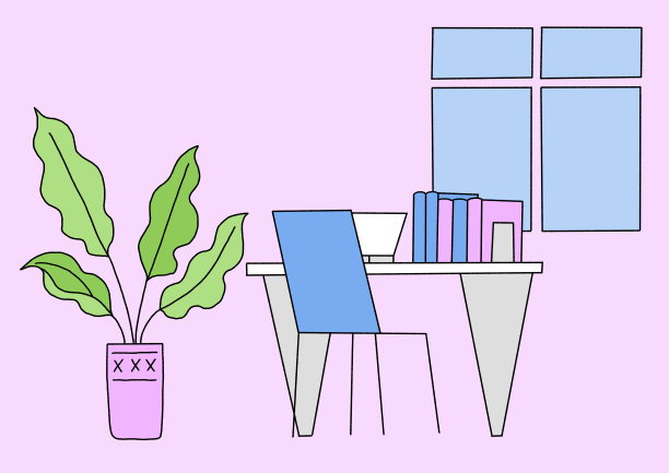 靠窗的书桌和室内植物图片下载