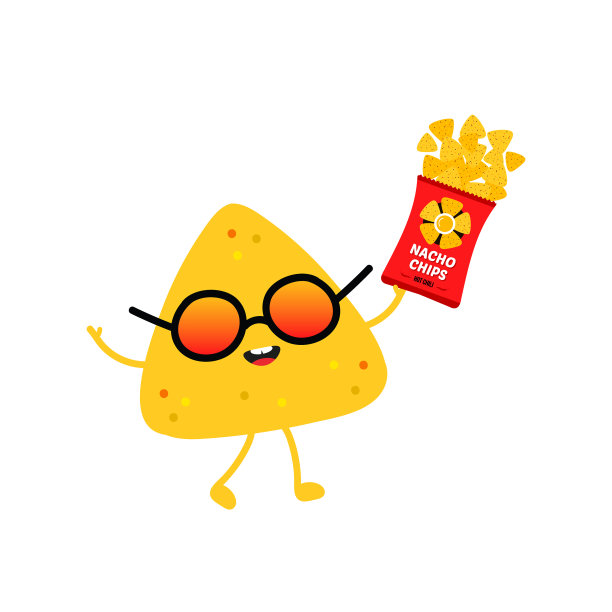 微笑的玉米片人物拿着薯片袋图片下载
