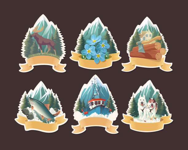 矢量插图设置与阿拉斯加自然风景图片下载