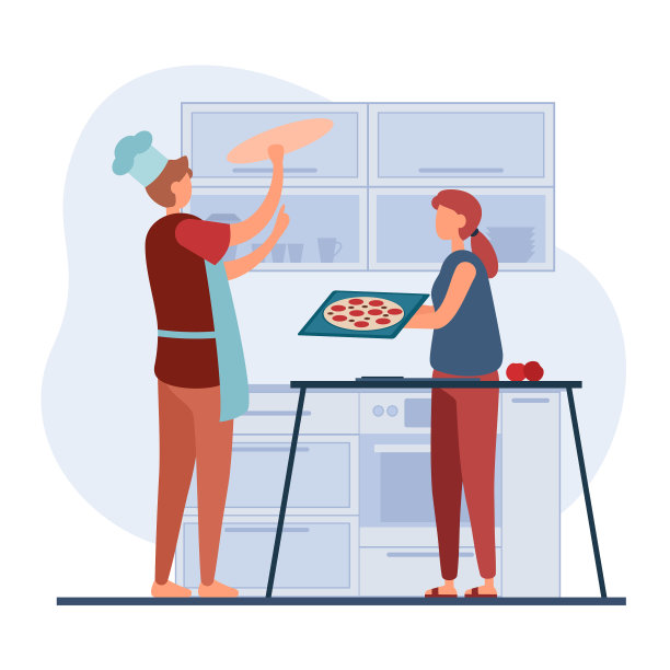 夫妇俩在厨房里做披萨图片下载