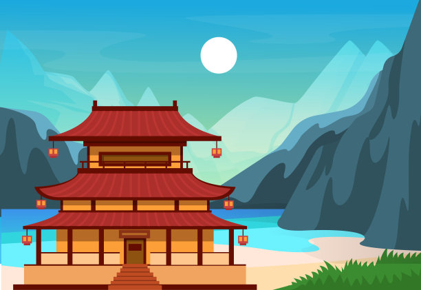 中国传统街道，亚洲街道，有中国建筑，宝塔，寺庙，房子。中国城镇城市地标景观，日本建筑建筑。祝你春节快乐图片下载