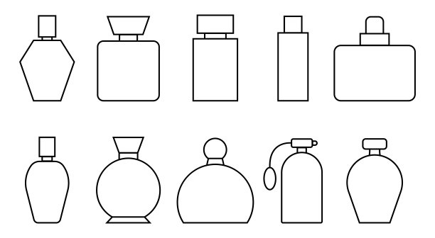 一组矢量轮廓香水瓶图标图片下载