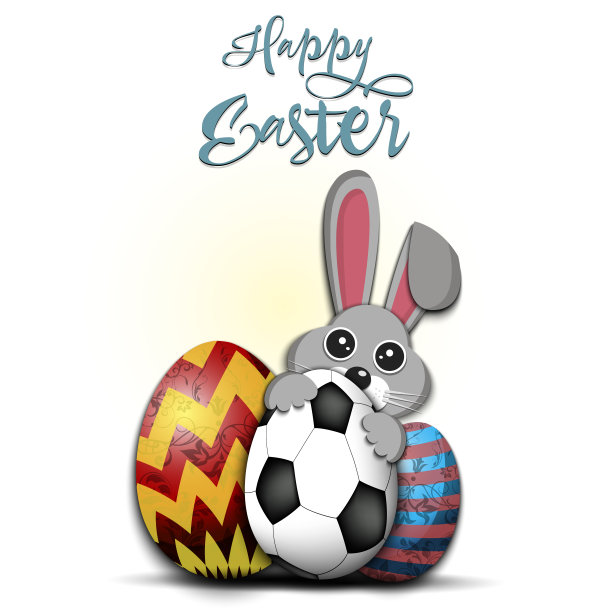 复活节快乐。兔子和鸡蛋形状的足球图片下载