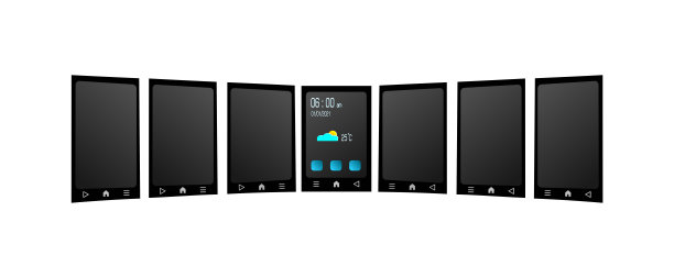 冰箱等智能设备的展示。一个显示器显示时间，日期，温度和图标。图片下载