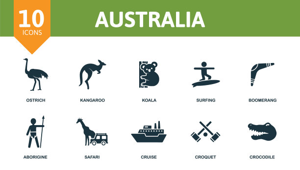 澳大利亚图标集合包含橄榄球图片下载