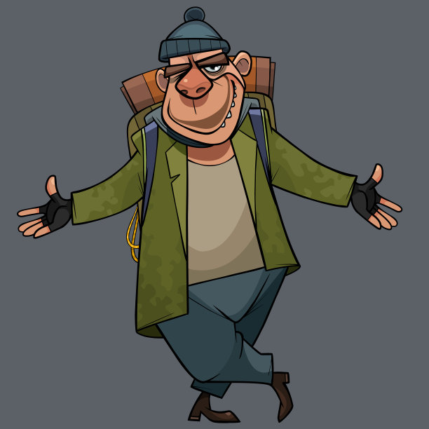 卡通微笑的男性游客背包站图片下载