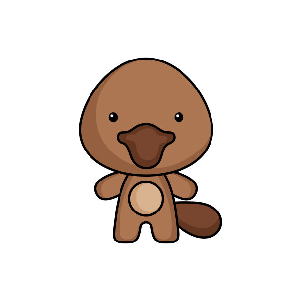 可爱的卡通鸭嘴兽标志模板上的白色图片下载