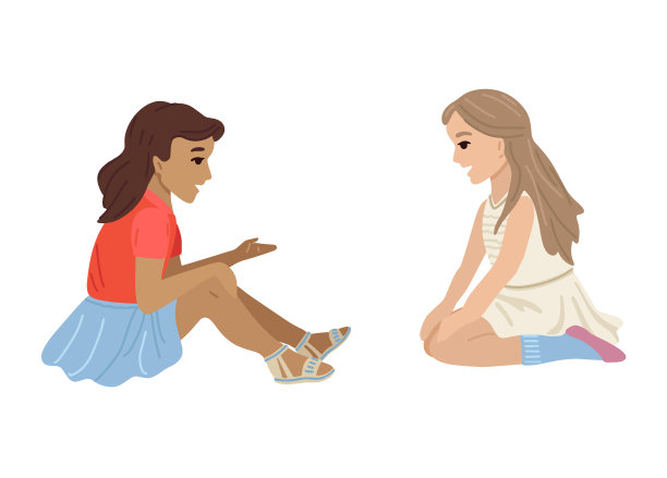 穿裙子的女孩坐在地板上聊天图片下载