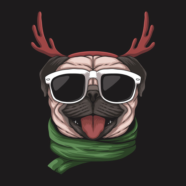 哈巴狗戴着圣诞帽过圣诞节图片下载