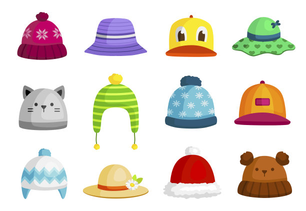 彩色帽帽，遮阳帽设置的孩子图片下载