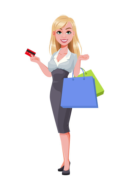 拿着信用卡和购物袋的女商人图片下载