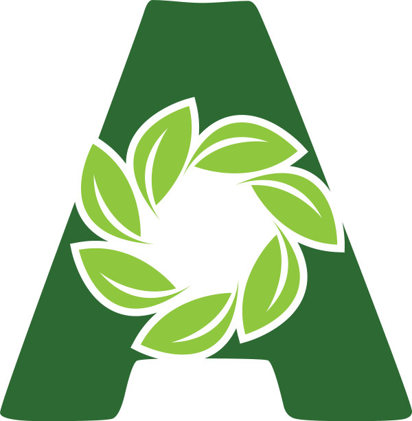 绿色生态字母标志，带有树叶标志图片下载