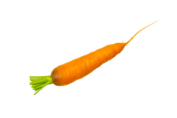 一个多汁的成熟的橙子胡萝卜，孤立在白色背景的中心。副本的空间。水平方向。图片下载