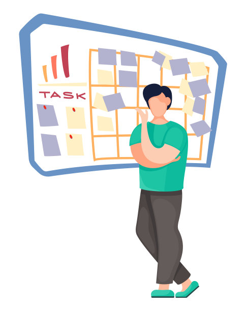 一个贴着任务贴纸的深思熟虑的人在旁边图片下载