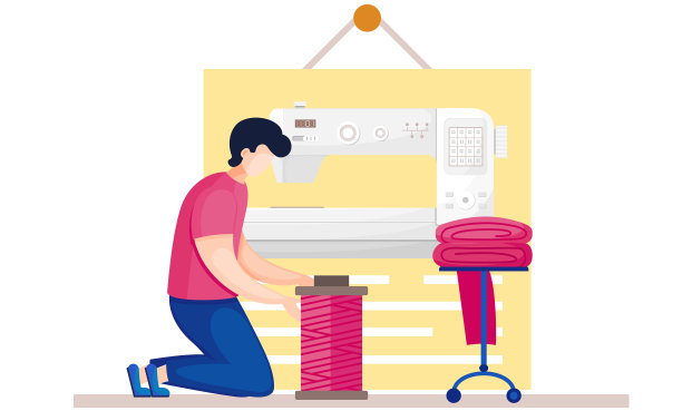 设计师工作与纱线站在附近图片下载