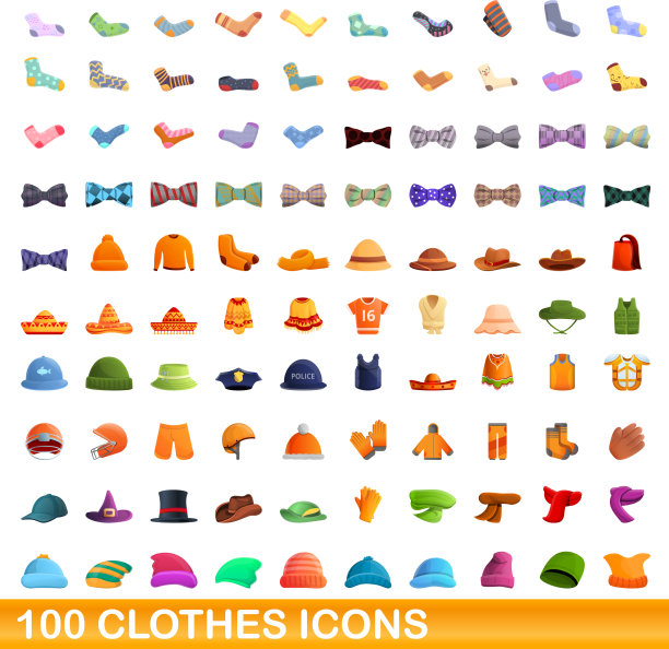 100件衣服图标设置卡通风格图片下载