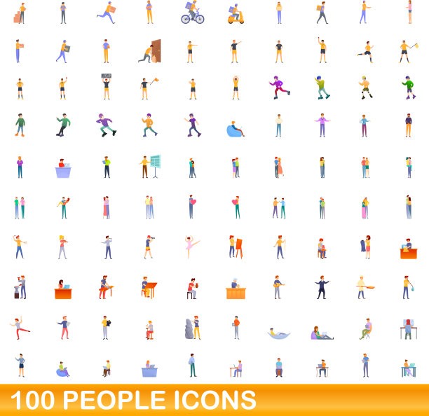 100人图标设置卡通风格图片下载