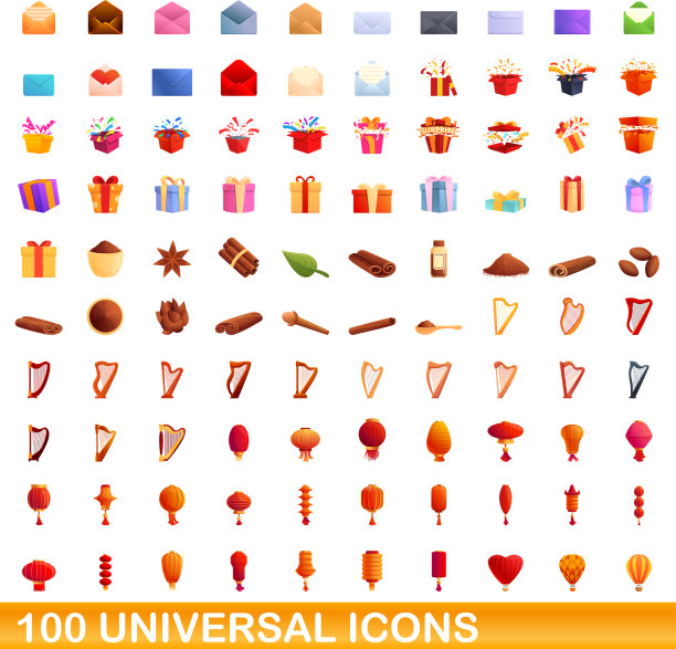 100个通用图标设置卡通风格图片下载