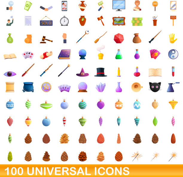 100个通用图标设置卡通风格图片下载