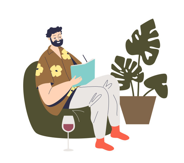 现代作家坐在扶手椅上创作图片下载