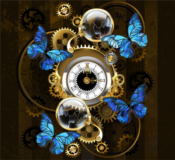 齿轮和蓝蝴蝶图片下载