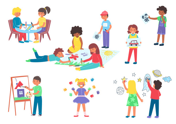 孩子们用画笔在画册上画画图片下载