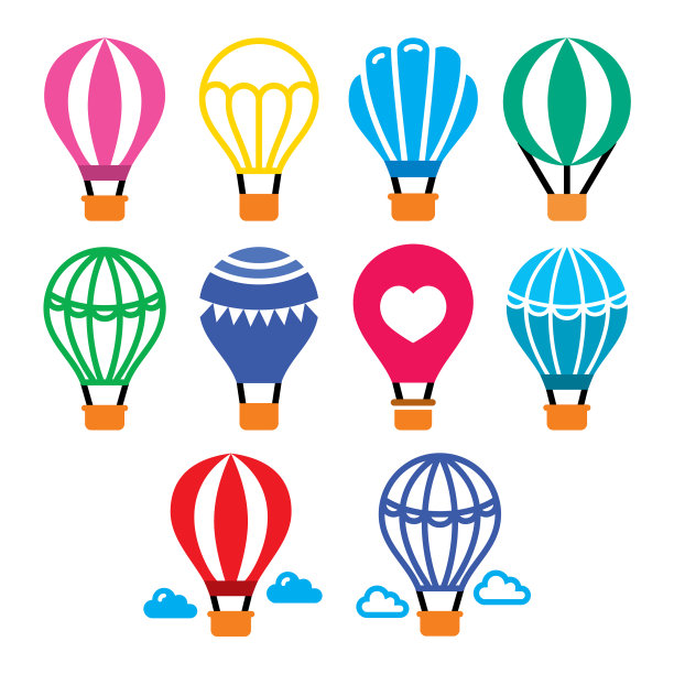 热气球和彩色图标集图片下载