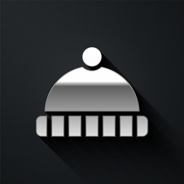 银色冬季帽子图标孤立在黑色图片下载