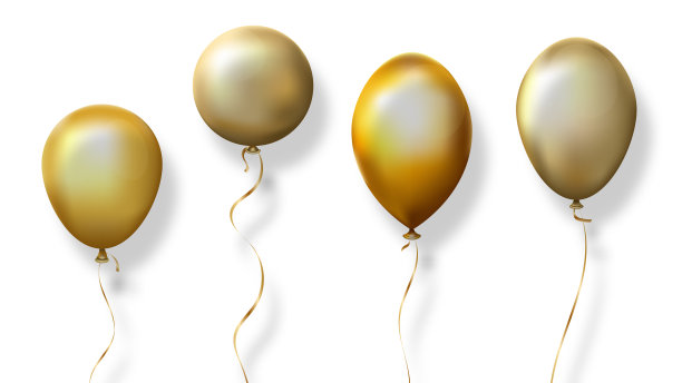 一组真实的金色球与外部阴影孤立在白色背景上。图片下载