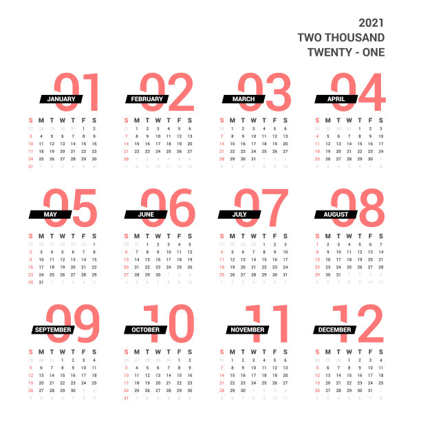 2021年日历独特设计的白色背景图片下载