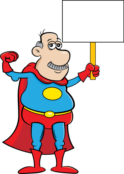 一个穿着超级英雄服装举着牌子的老人图片下载