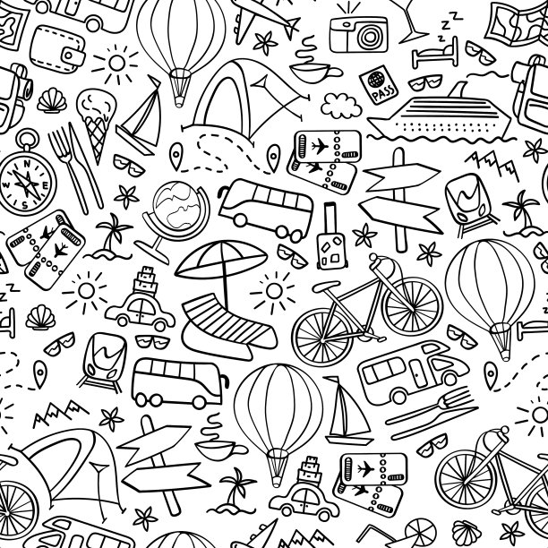 旅行涂鸦无缝模式图片下载