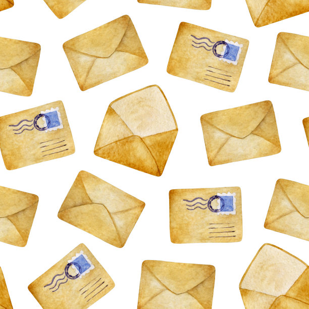 水彩纸信件装在复古的信封里，贴着邮票图片下载